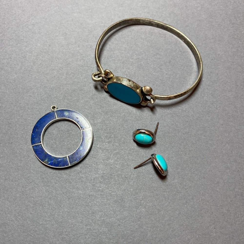 Vintage sterling silver turquoise blue jewelry lot